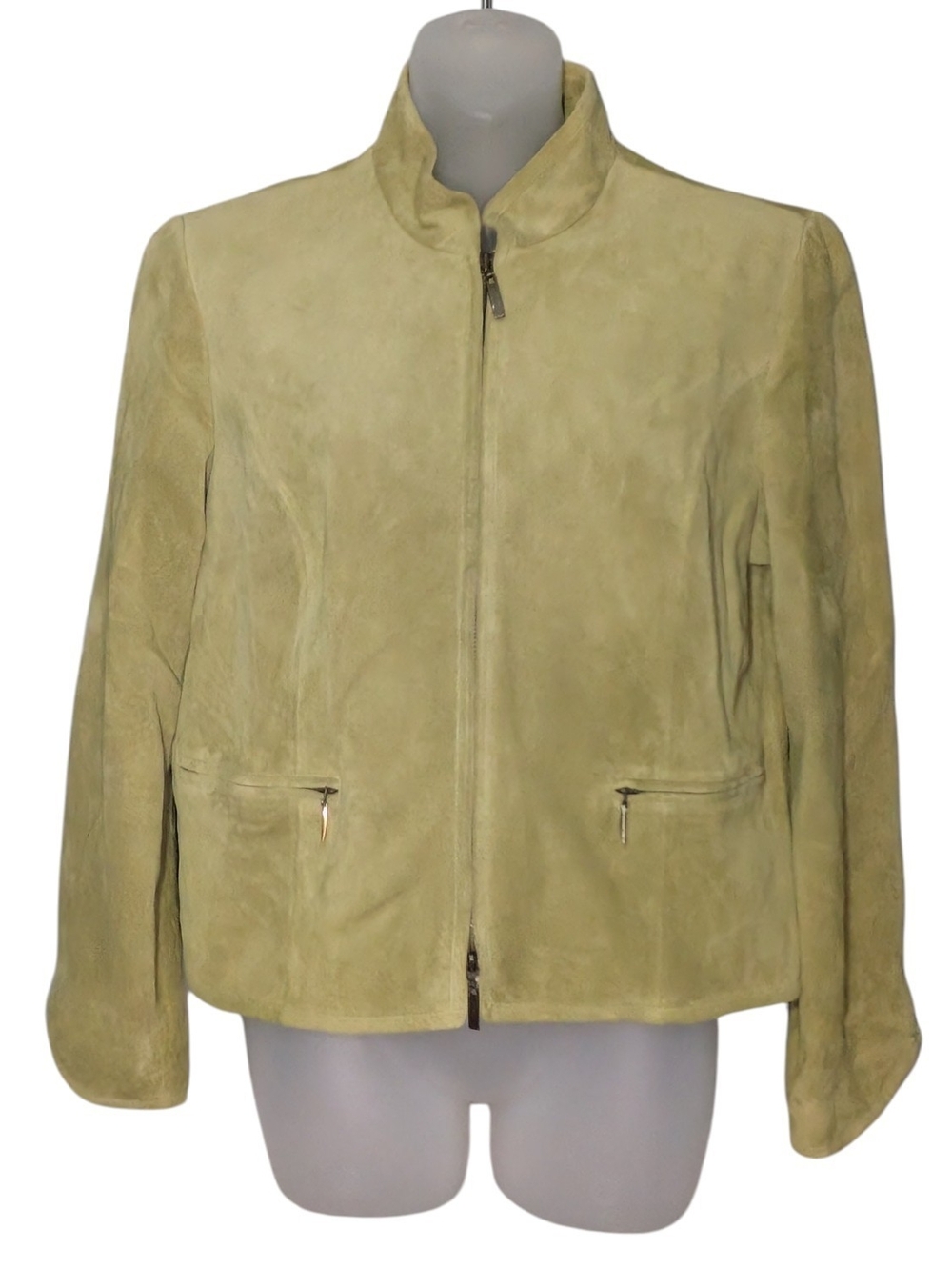 Vintage Petite Sophisticate Genuine Leather Jacket Medium Olive Suede Zip Up Y2K